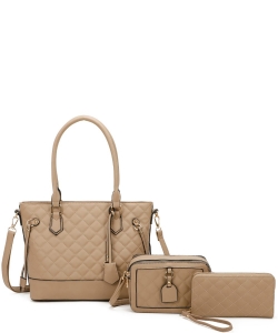 Quilted 3 in 1 Shopper Set LF452T3 STONE